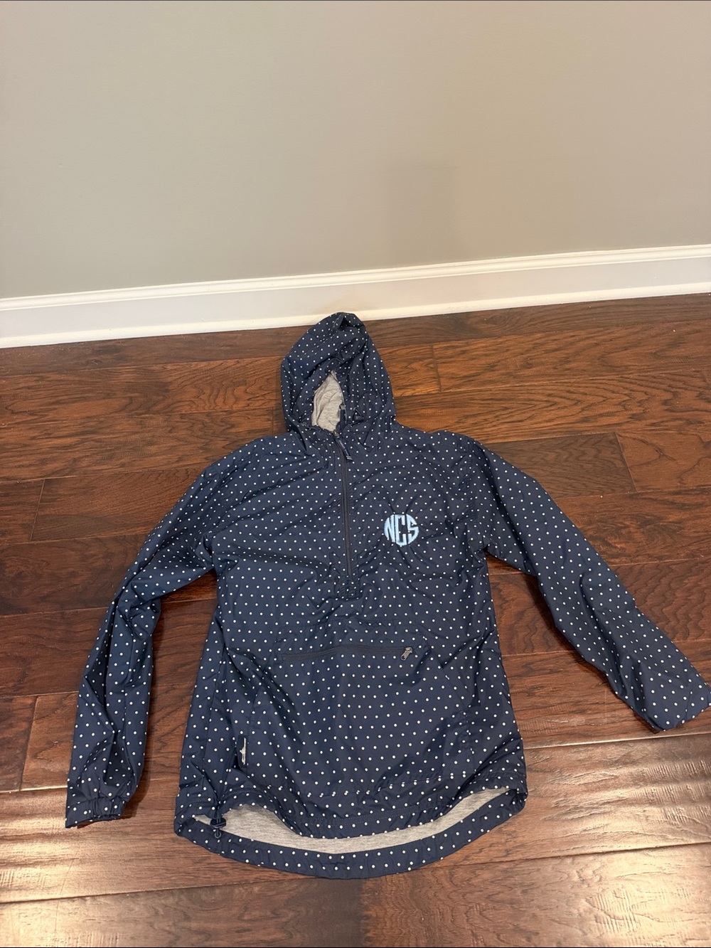 Charles River Apparel Navy Polka Dot Hooded Raincoat